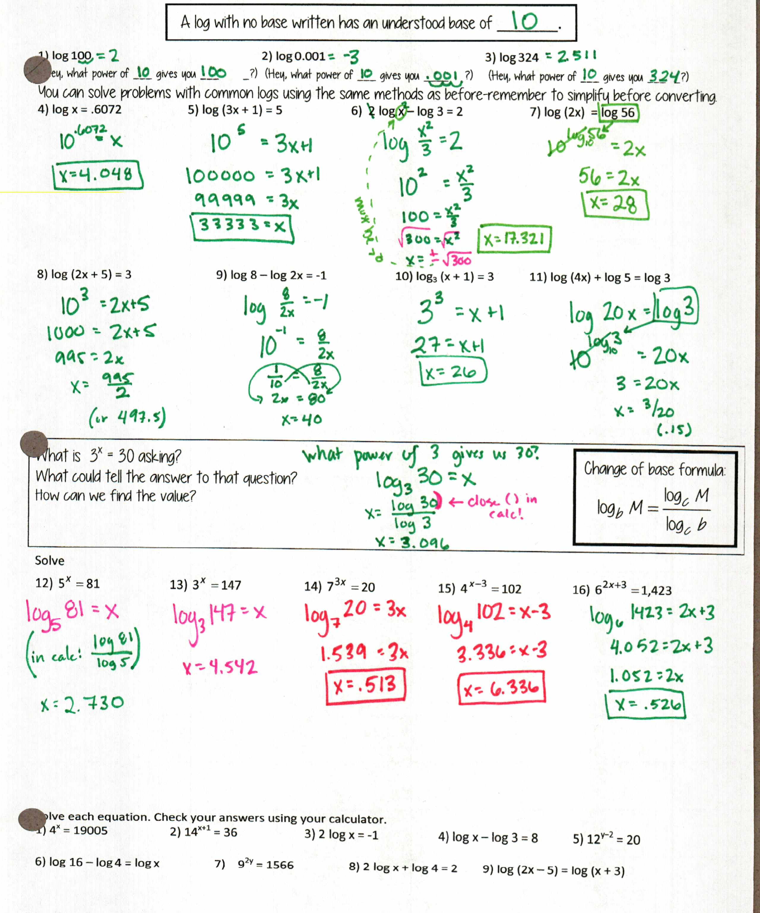 logs – Insert Clever Math Pun Here Regarding Logarithm Worksheet With Answers
